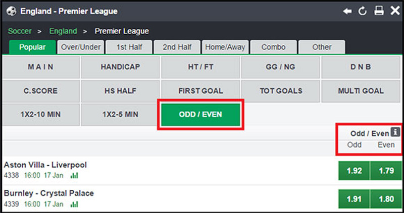 Ví dụ về kèo chẵn lẻ